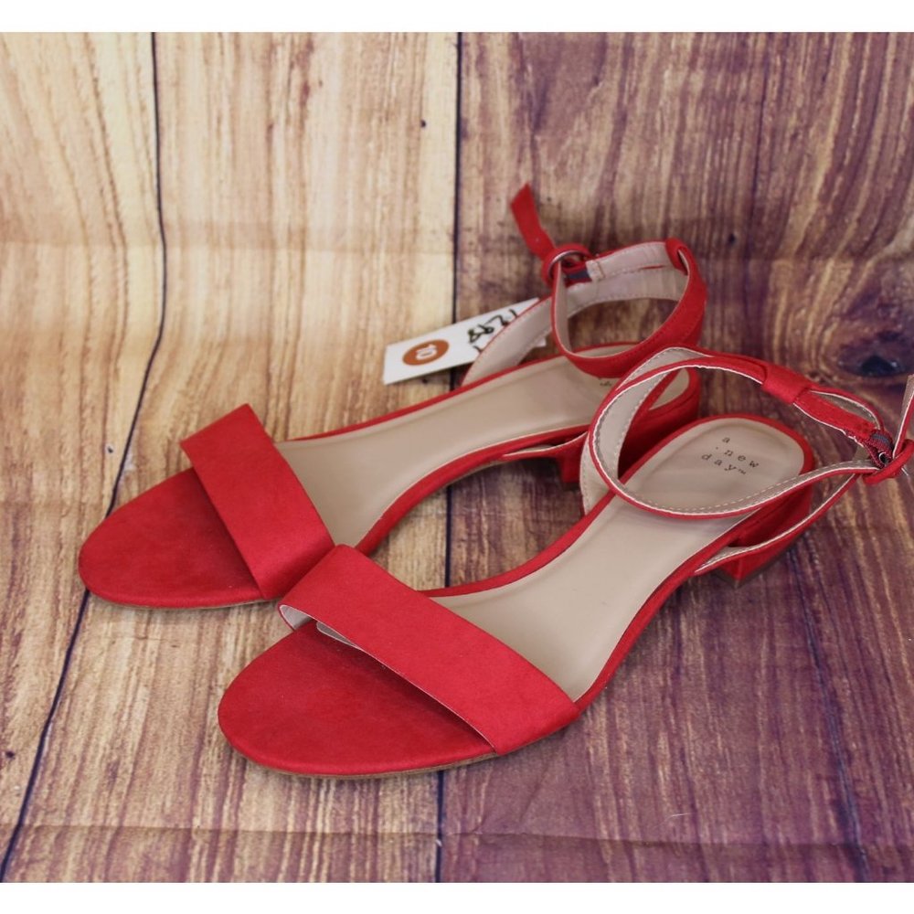 NWT "A New Day" Red Sandals. Ankle Strap, Flats Size 10 Women's Shoes